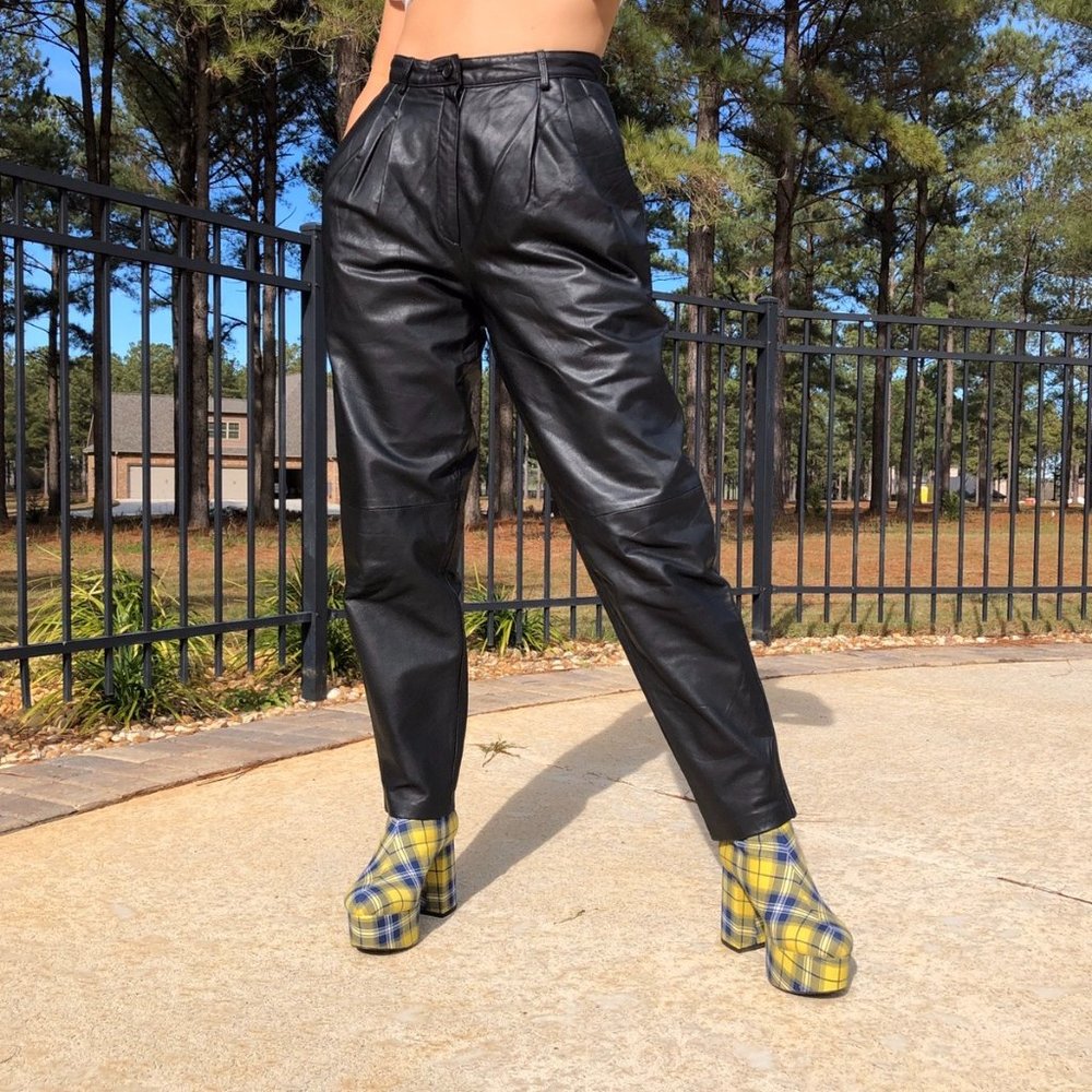 GENUINE LEATHER HIGH WAISTED BLACK PANTS